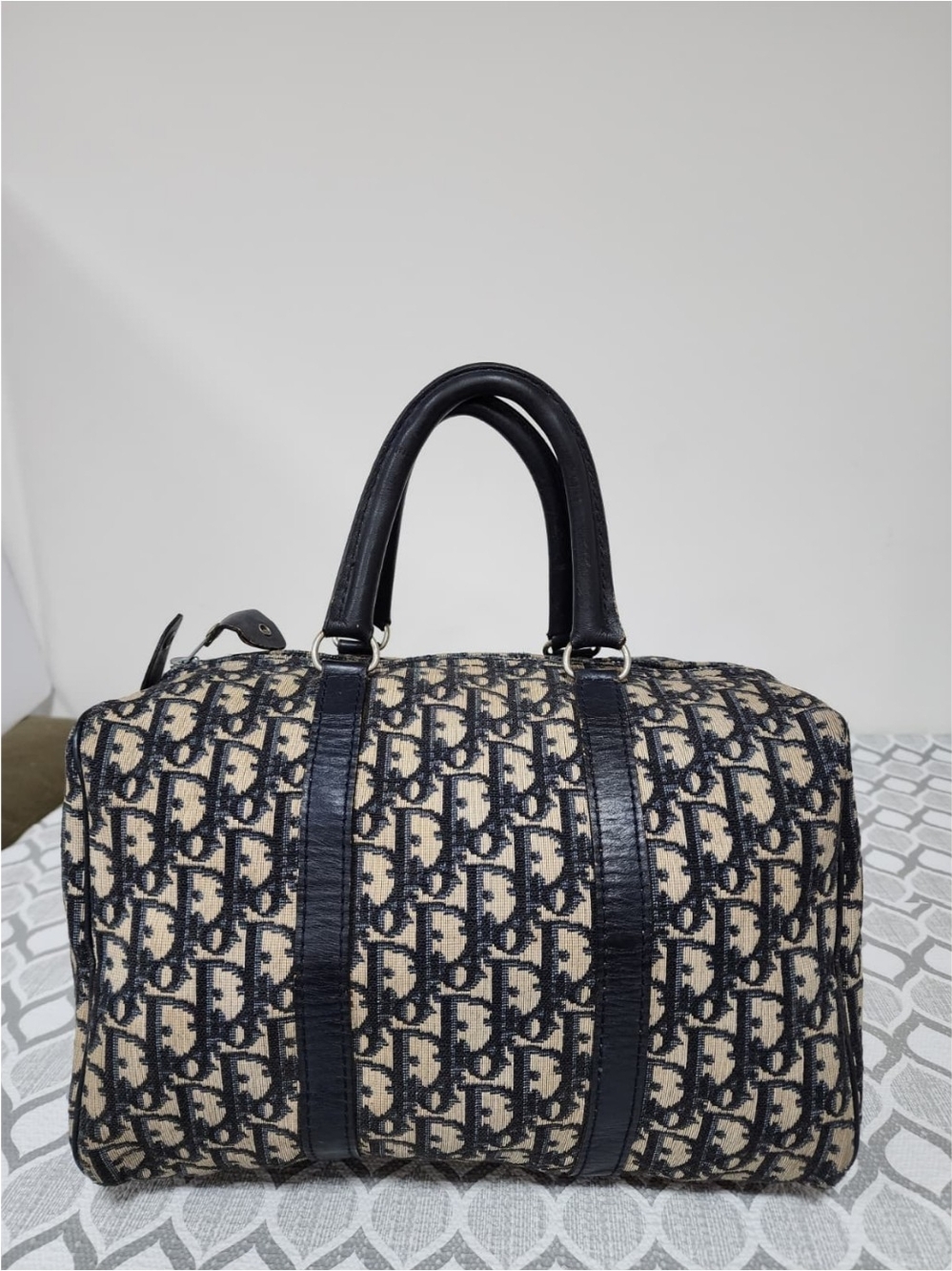 Christian Dior Vintage Trotter Boston Bag Black/Beige